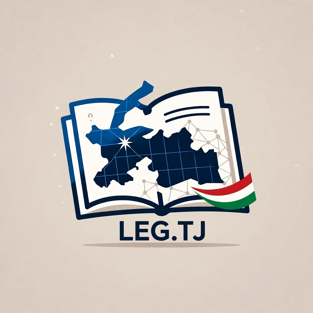 Emblem for LEG.TJ, the Donor Coordination Platform for Tajikistan. It features an open book with a map outline of Tajikistan on its pages, from which a network graph connects cities, symbolizing collaboration. The text 'LEG.TJ,' 'Donor Coordination Platform,' and 'Tajikistan' are displayed.